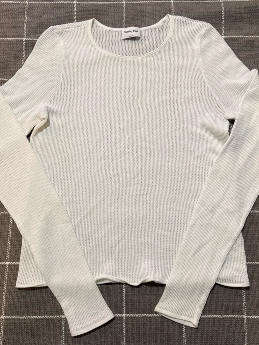 Sunday Best white long sleeve top with textured sheer waffle knit pattern